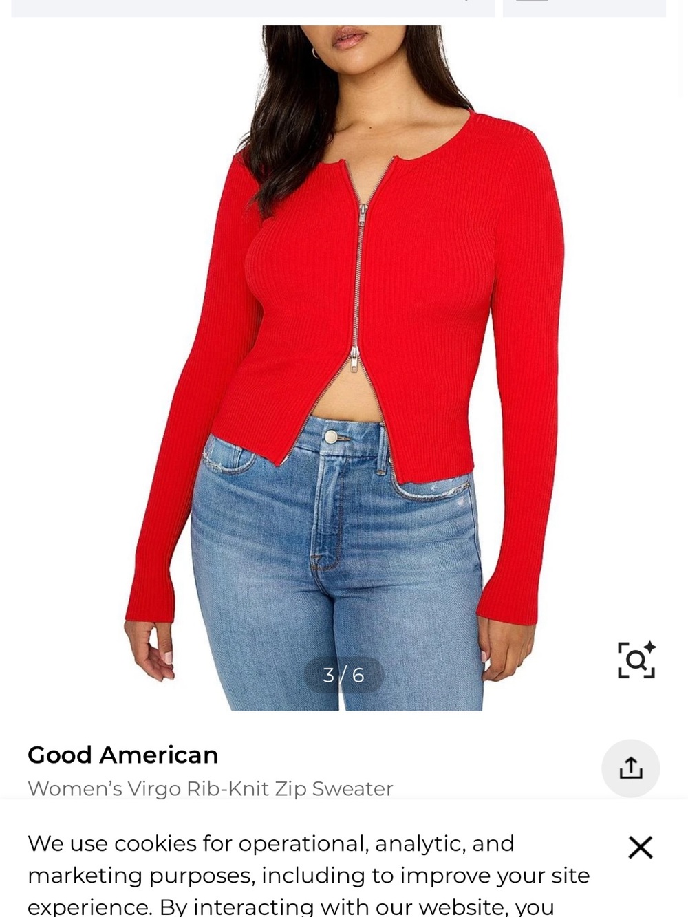 Good American Red Ribbed Zip Sweater